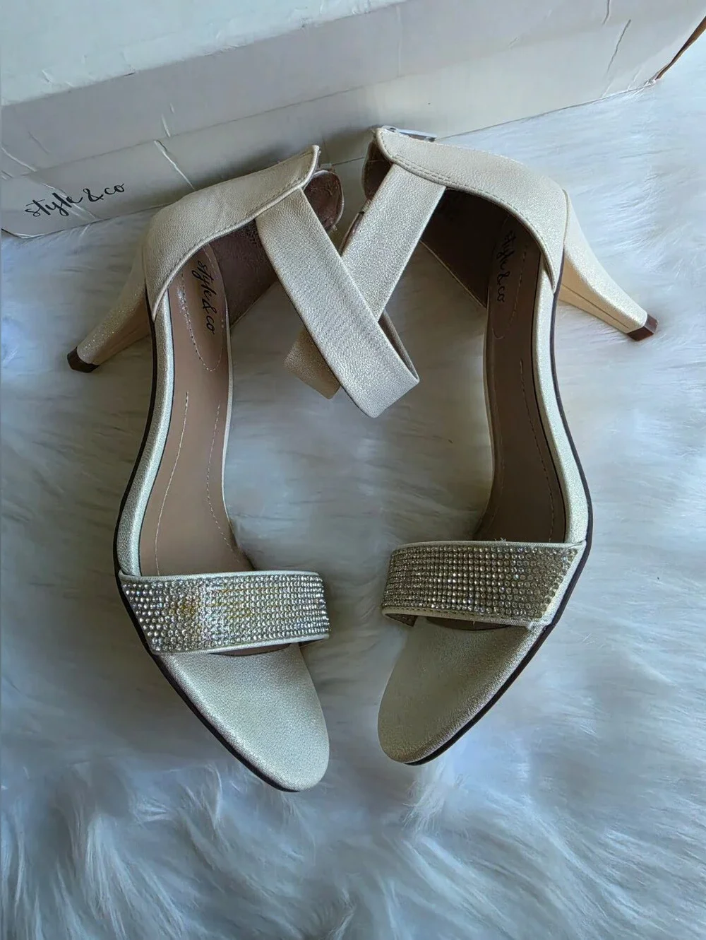 Style & Co Women's Phillys Two-Piece Evening Sandals, Off White, 6.5M